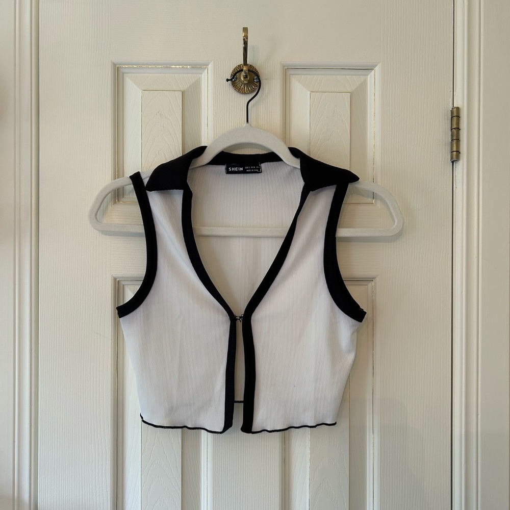 Black and White Collar Tank Top